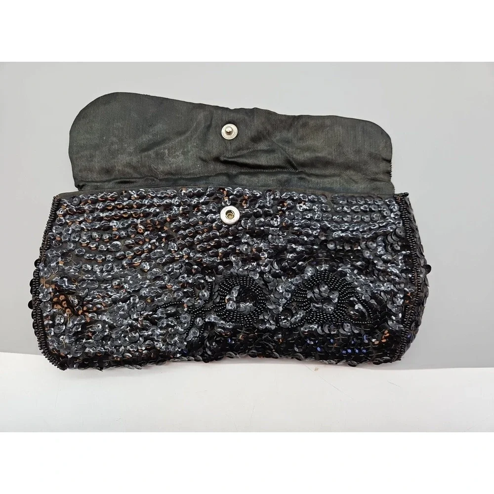 Vintage Black Beaded‎ Evening Clutch Made In Japan Hand Beaded
